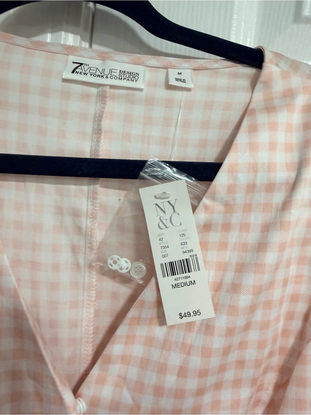 New York & Company Light Pink Gingham Peplum Wrap Camisole - Picture 3 of 4